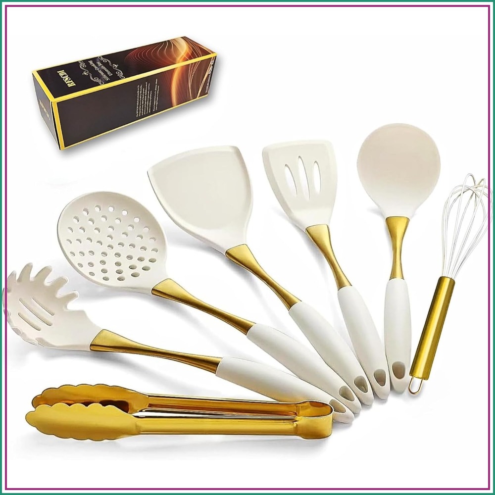 Silicone Spatula Set - White Gold Silicone Cooking Utensils Set